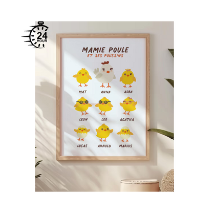 Affiche "Famille Poule Personnalisée" 🐔💖👶