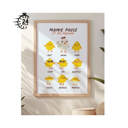 Affiche "Famille Poule Personnalisée" 🐔💖👶