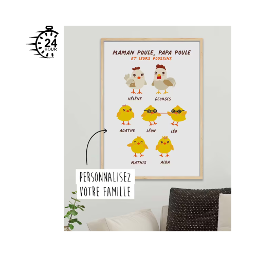 Affiche "Famille Poule Personnalisée" 🐔💖👶