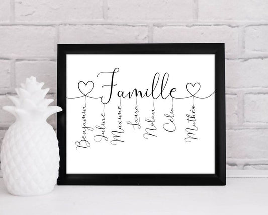 Affiche Personnalisée "Famille" – Poster Calligraphie Prénom - Un Cadeau Emouvant pour Votre Intérieur 🏡💖