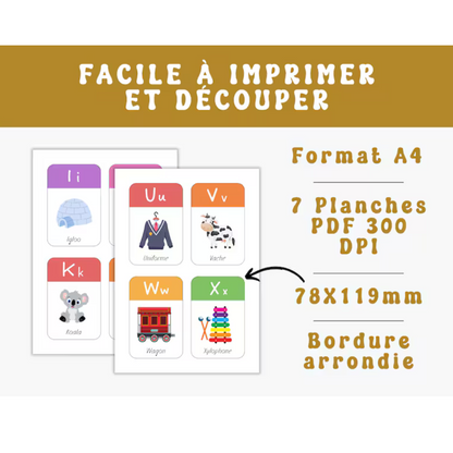 Cartes Flash Alphabétiques Imprimables – Apprentissage Amusant pour Enfants et Élèves