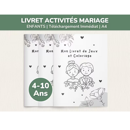 Livret d'activités mariage pour enfants | Jeux & Coloriages PDF (A4/A5) 🎨👰🤵