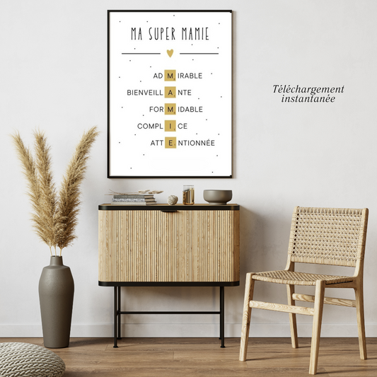 Affiche à Télécharger Instantanément – Cadeau Mamie Original 🎁💖