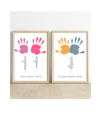 Affiche "Mamie Personnalisée - Empreinte de Mains et Prénoms des Petits-Enfants" 🖐️💖