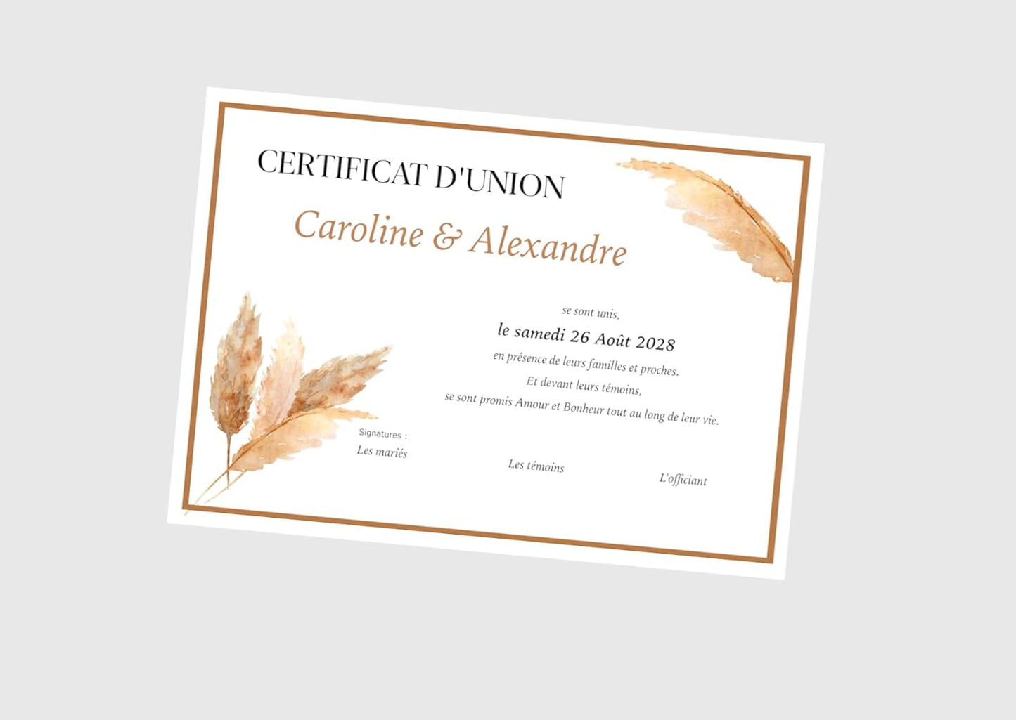 Certificat d'Union ou de Mariage -