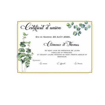 Certificat d'Union ou de Mariage -