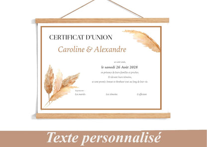 Certificat d'Union ou de Mariage -