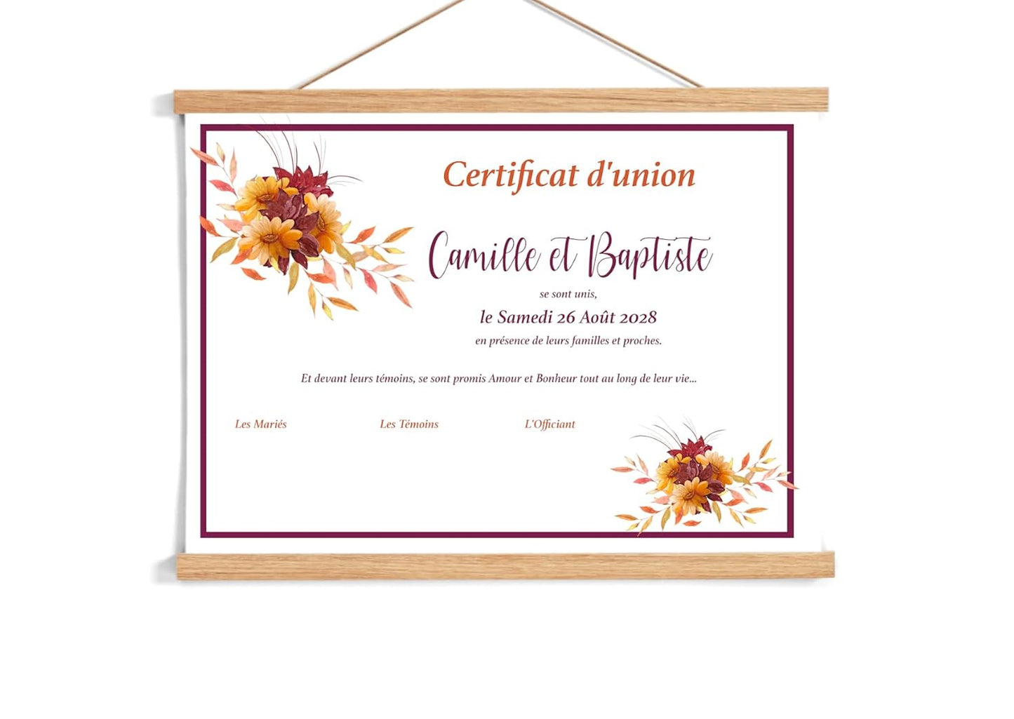 Certificat d'Union ou de Mariage -