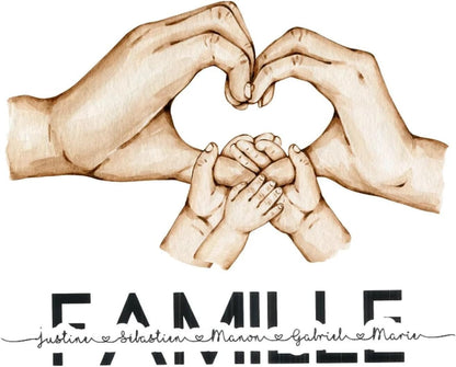 Toile Personnalisée "Prénom Famille" - Main dans la Main - Cadeau Personnalisé 🌟👨‍👩‍👧‍👦