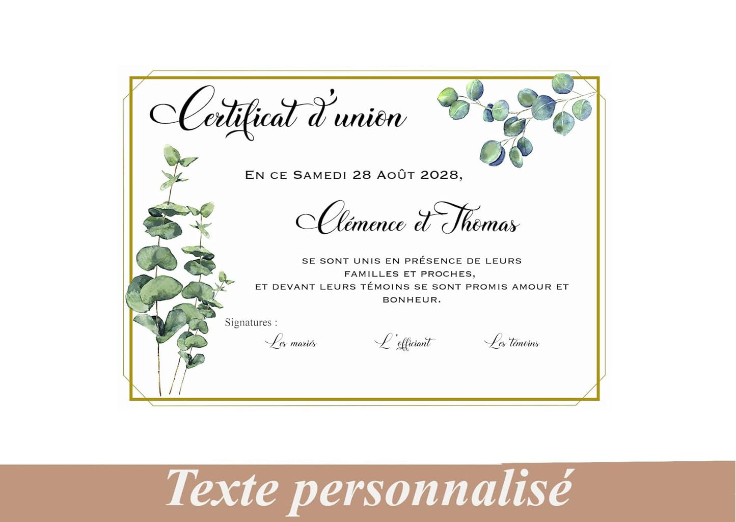 Certificat d'Union ou de Mariage -