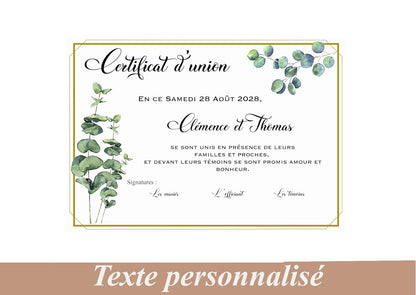 Certificat d'Union ou de Mariage -