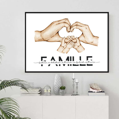 Toile Personnalisée "Prénom Famille" - Main dans la Main - Cadeau Personnalisé 🌟👨‍👩‍👧‍👦