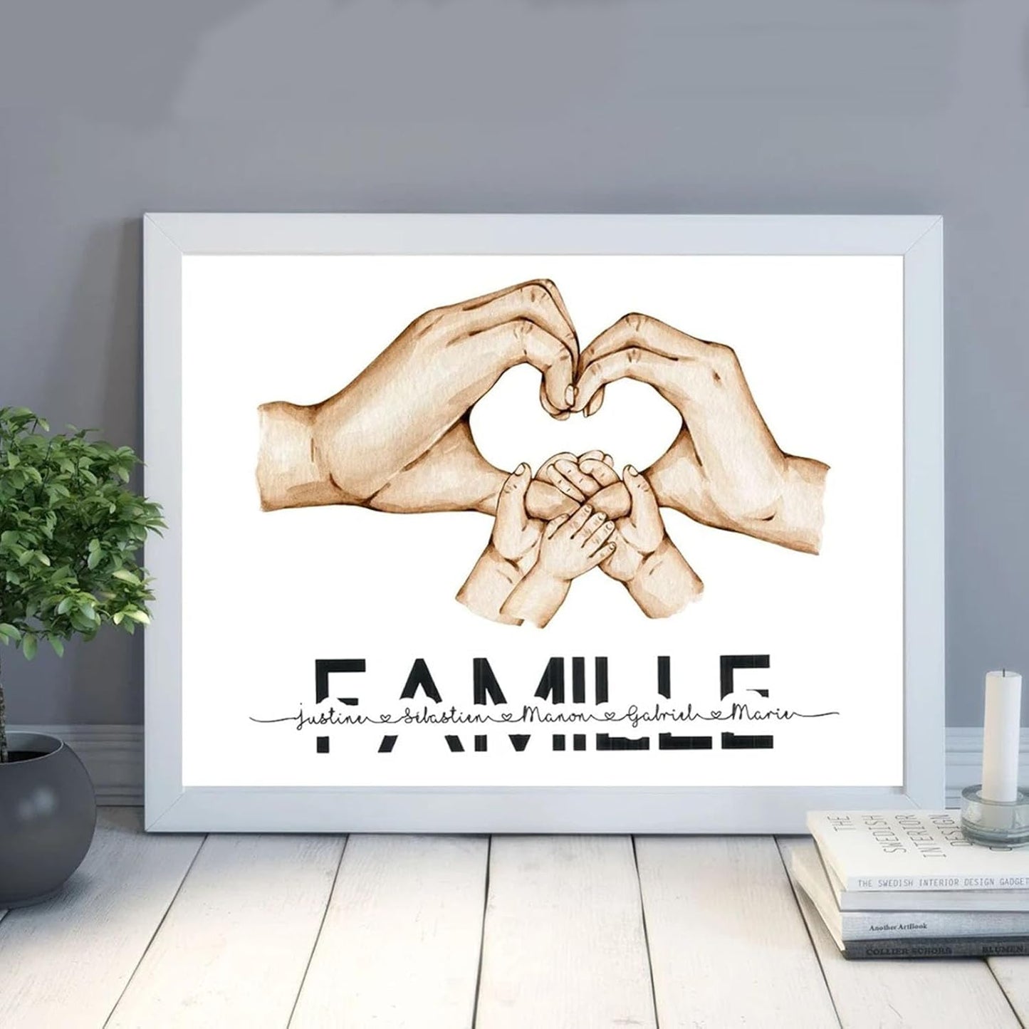 Toile Personnalisée "Prénom Famille" - Main dans la Main - Cadeau Personnalisé 🌟👨‍👩‍👧‍👦