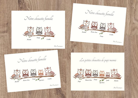 Affiche Personnalisée "Famille Animaux" 🦉🦒🐦🐢🐻