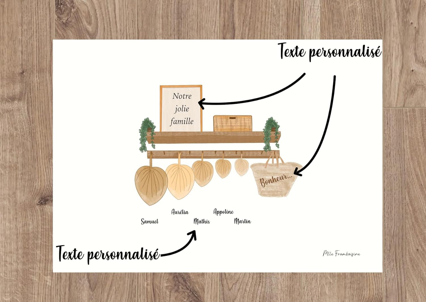 Affiche Personnalisée "Famille - Porte Manteau Entrée - Feuille de Palmier" 🌿👨‍👩‍👧‍👦