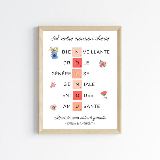 Affiche Personnalisée Nounou Chérie – Le Cadeau Idéal pour Honorer une Super Nounou ! ❤️