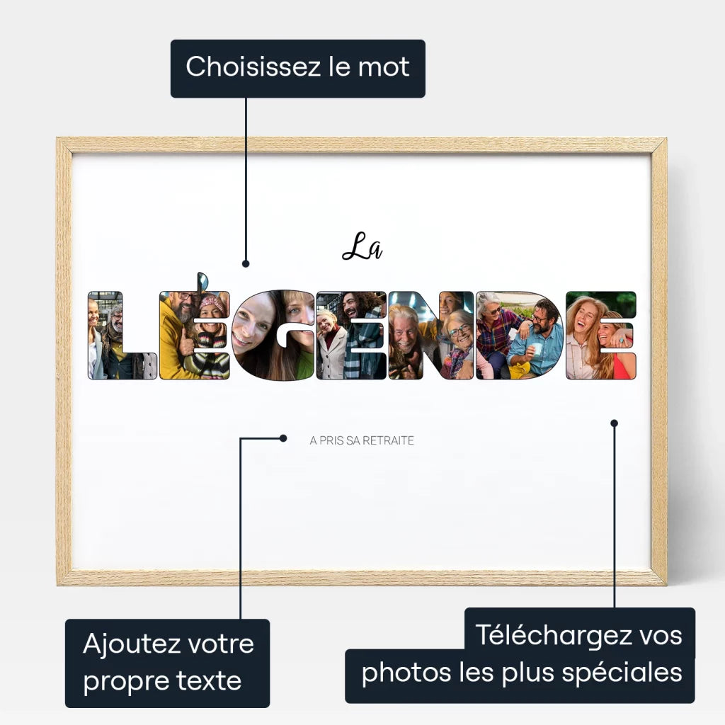 Collage Photo en Lettre La Légende Prend Sa Retraite