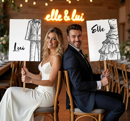 Jeu Mariage "Elle et Lui" – Pancartes à Imprimer 💍