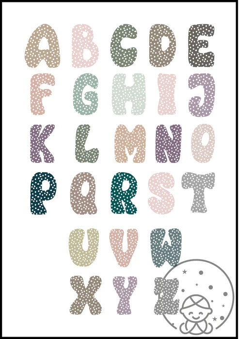 Affiche Pédagogique Abécédaire : Alphabet Enfant Multicolore à Pois 🌈