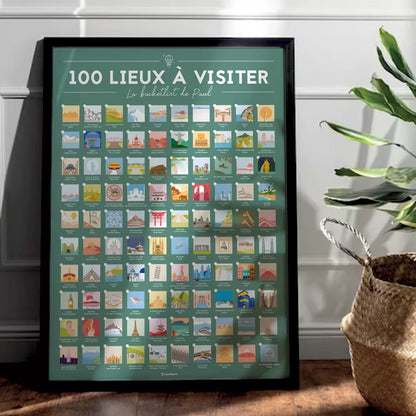 🌍 Offrez l'Affiche "100 Lieux à Visiter dans sa Vie" Personnalisée ! 🌍