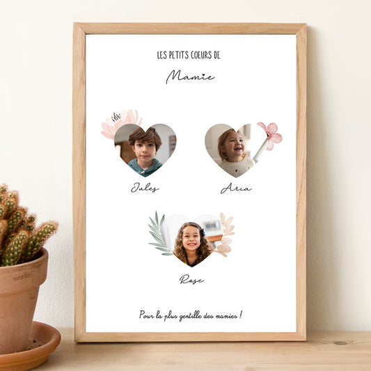 Affiche MAMIE Personnalisée avec Petits Cœurs et Photos 💖