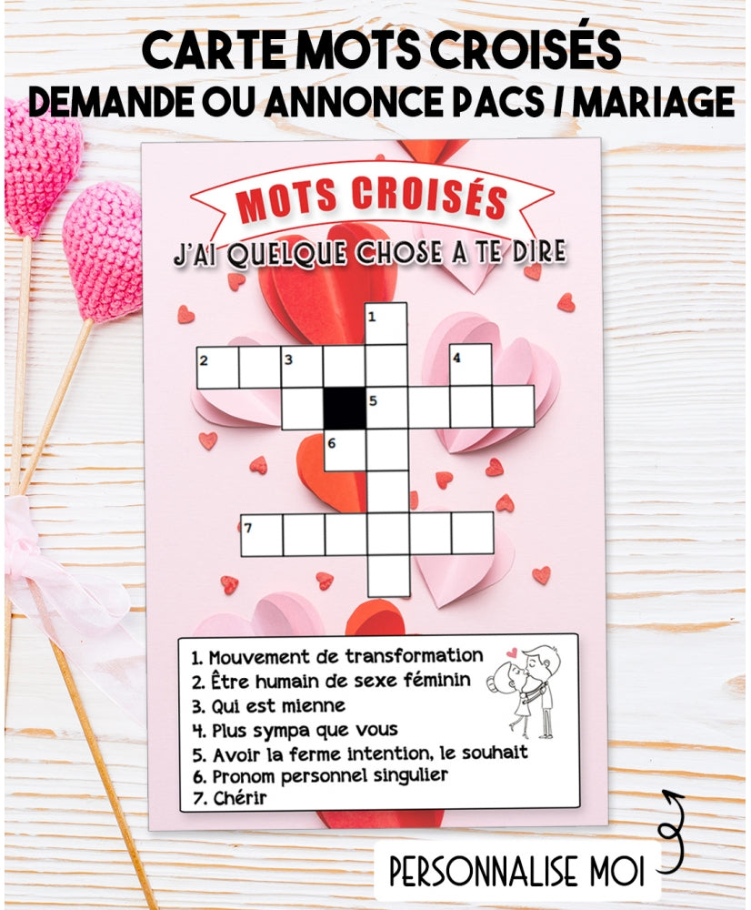 Carte Mots Croisés spécial Amour