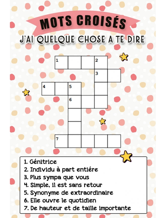 Carte Mots Croisés pour Annonce ou Demande Originale de Grossesse