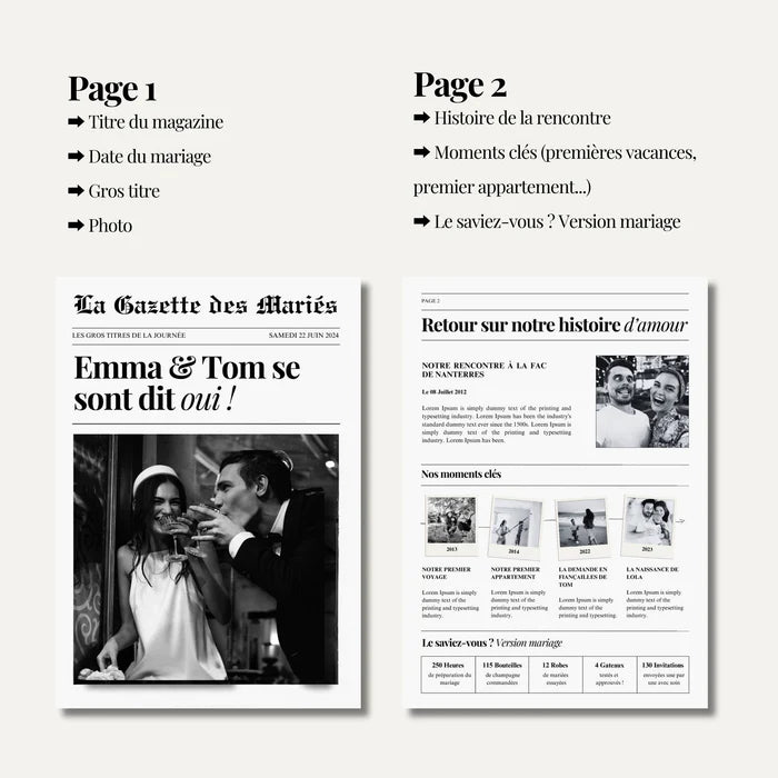 Gazette des mariés | 4 pages | Modèle à personnaliser