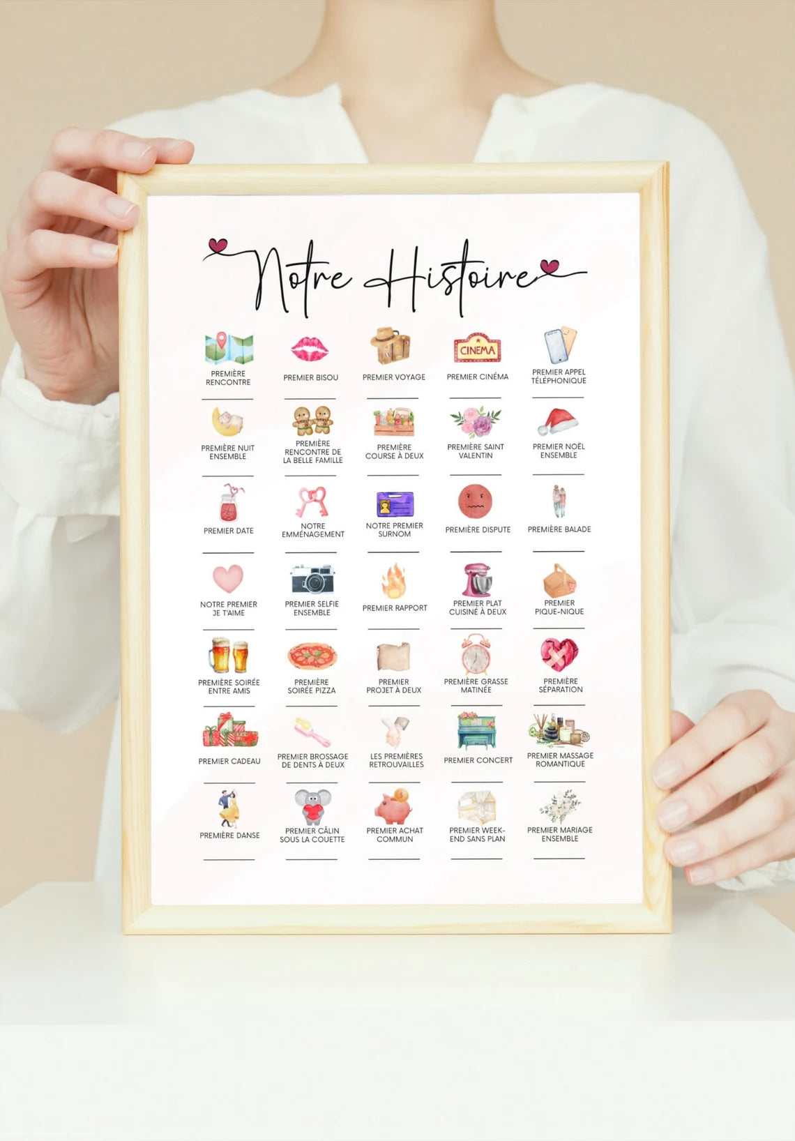 Affiche Couple "Notre Histoire en 35 Dates" – Le Cadeau Idéal pour la Saint-Valentin et les Moments Spéciaux 💖