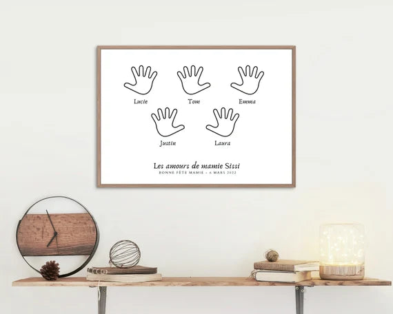 Le Cadeau Idéal pour la Fête des Grands-Mères - Affiche Personnalisable avec Autant de Mains que de Petits-Enfants ✋💖