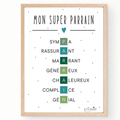 Affiche Marraine ou Parrain Scrabble | Cadeau Personnalisé et Original