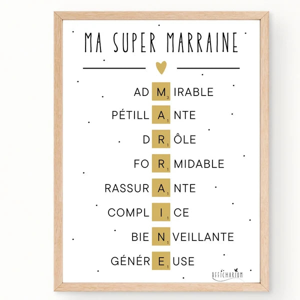 Affiche Marraine ou Parrain Scrabble | Cadeau Personnalisé et Original