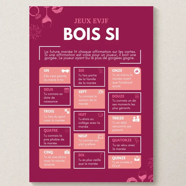 Jeu EVJF "Bois si" – Pour une Soirée Fun et Complice Avant le Grand Jour 👰🎉