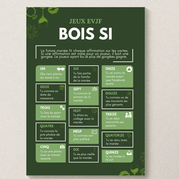 Jeu EVJF "Bois si" – Pour une Soirée Fun et Complice Avant le Grand Jour 👰🎉