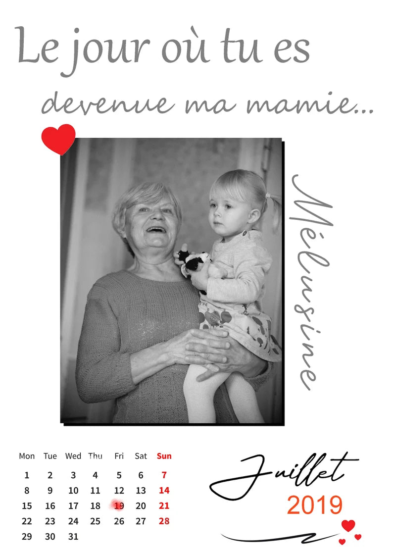 Affiche Mamie Personnalisée - Le Jour où tu es Devenue Mamie (Format Calendrier) 📅💖