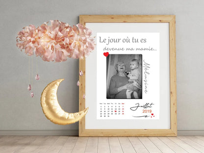 Affiche Mamie Personnalisée - Le Jour où tu es Devenue Mamie (Format Calendrier) 📅💖