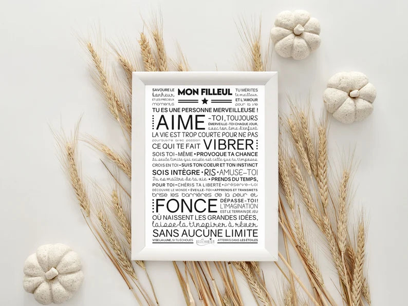 Affiche MA ou MON FILLEUL(E) | Cadeau Inspirant et Motivant pour Filleul(e)