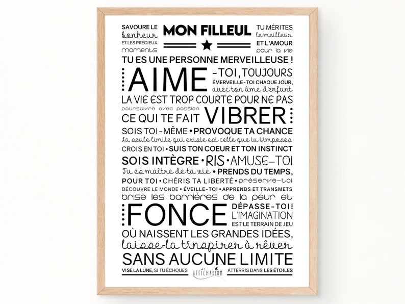 Affiche MA ou MON FILLEUL(E) | Cadeau Inspirant et Motivant pour Filleul(e)