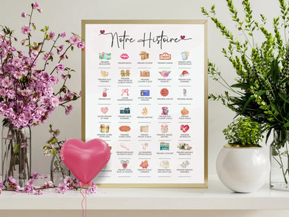 Affiche Couple "Notre Histoire en 35 Dates" – Le Cadeau Idéal pour la Saint-Valentin et les Moments Spéciaux 💖