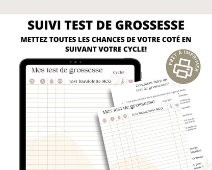 Suivi Test de Grossesse | Mes Tests de Grossesse | Suivi de Cycle et de Règles à Imprimer | PDF