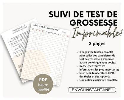 Suivi Test de Grossesse | Mes Tests de Grossesse | Suivi de Cycle et de Règles à Imprimer | PDF