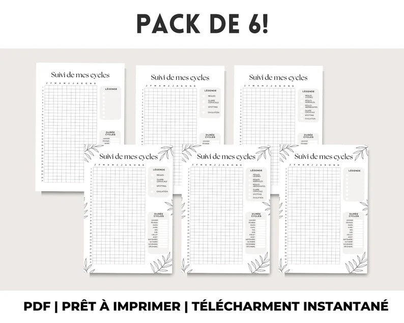 Suivi de Cycles et Règles | Période Tracker à Imprimer | Envoi Instantané | PDF en Français