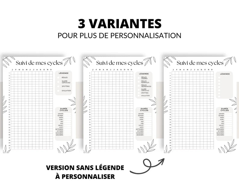 Suivi de Cycles et Règles | Période Tracker à Imprimer | Envoi Instantané | PDF en Français