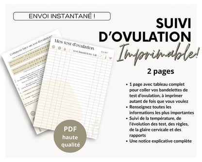 Suivi Test d'Ovulation | Mes Tests d'Ovulation | Suivi de Cycle et de Règles à Imprimer | PDF