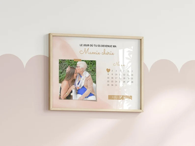 Affiche Mamie Personnalisée - Le Jour où tu es Devenue Mamie (Format Calendrier) 📅💖