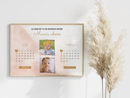 Affiche Mamie Personnalisée - Le Jour où tu es Devenue Mamie (Format Calendrier) 📅💖