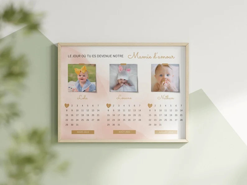 Affiche Mamie Personnalisée - Le Jour où tu es Devenue Mamie (Format Calendrier) 📅💖