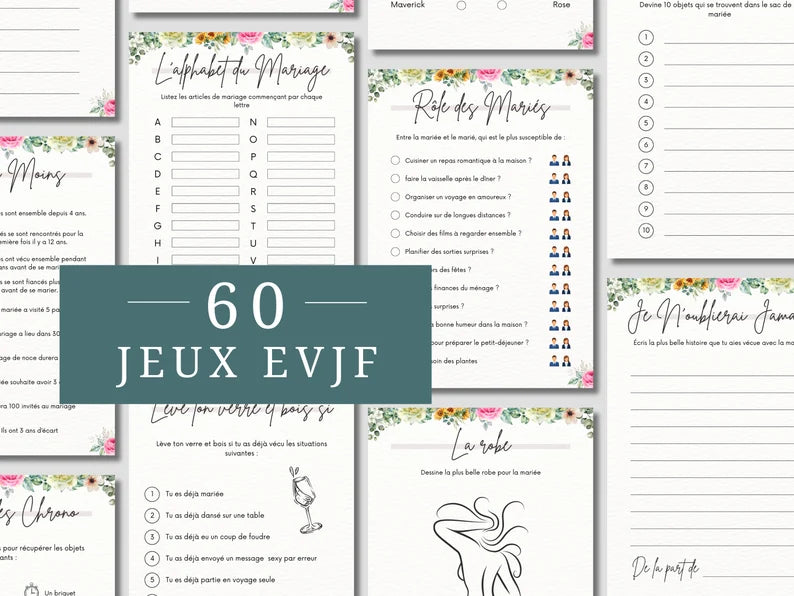 Pack de 60 Jeux EVJF – Défis, Activités et Gages pour un Enterrement de Vie de Jeune Fille Inoubliable 🎉