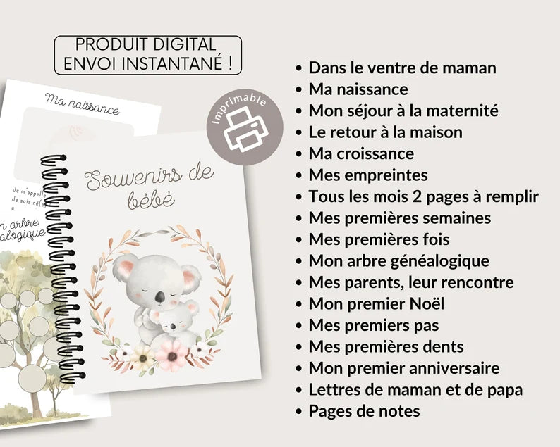 Livre de Bébé | Journal de Bébé - Première Année | Produit Digital à Imprimer