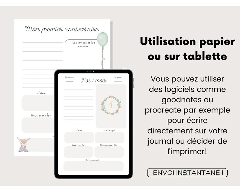 Livre de Bébé | Journal de Bébé - Première Année | Produit Digital à Imprimer